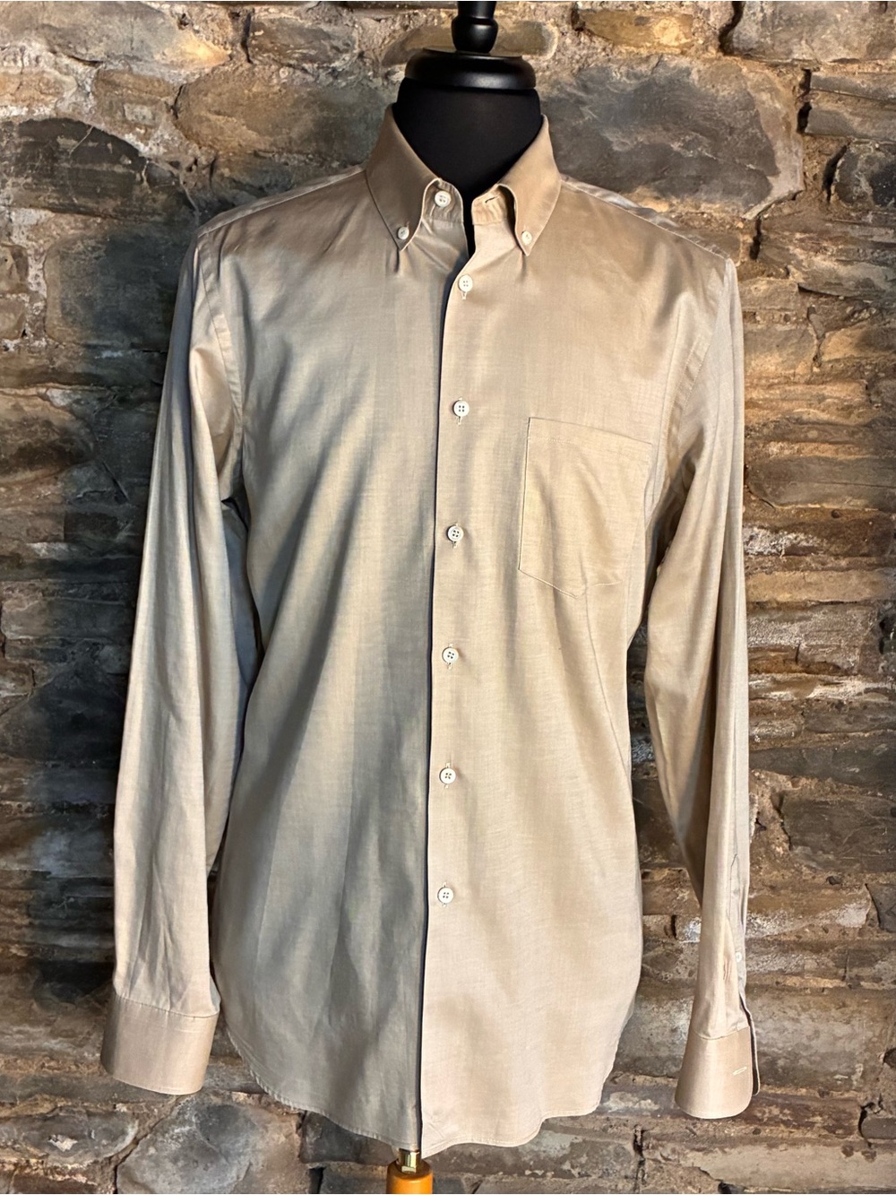 Prada Mens Sage Khaki Button Down Dress Shirt Long Sleeve Cotton Italy 42 16.5
